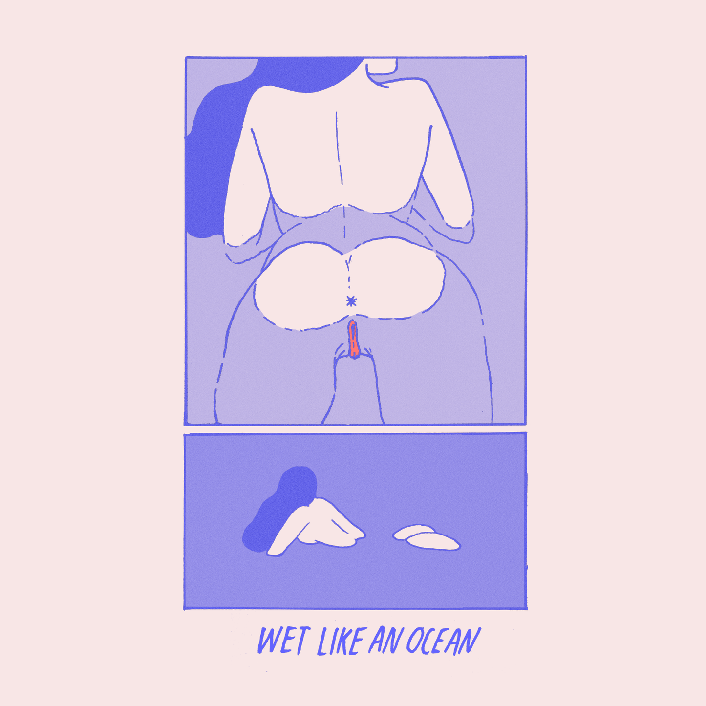 A two-part laser print on A4 paper featuring a minimalist line drawing of a person in a lying position with a ocean-like background, and a smaller inset image showing a close-up of the ocean surface.