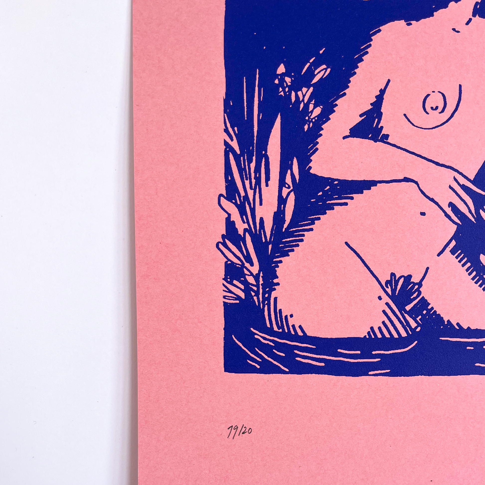 Blue illustration of a person on a pink background